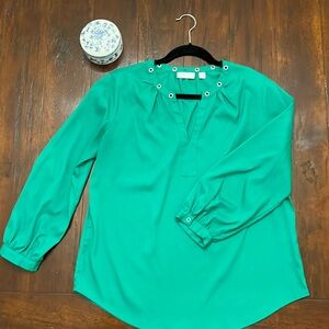 New York & Company Blouse - Kelly Green - Long Sleeves - Silver Grommets -Medium